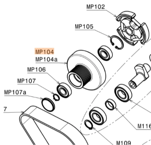 MP104 Drum/Pinion Ø 44.0 mm with Bearings | Moster 185 - Image 3