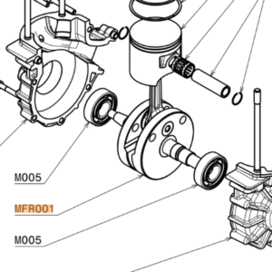 MFR001 | Crankshaft Factory-R with push rod CNC machined from solid and Flywheel Nut 10 x 1.25 mm